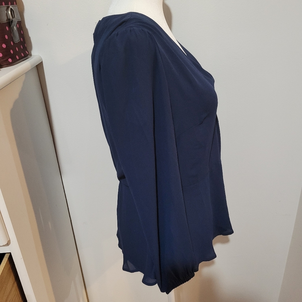 NWT LOFT solid Navy Long Sleeve V Neck Wrap Blouse Workwear | Small - Picture 4 of 10
